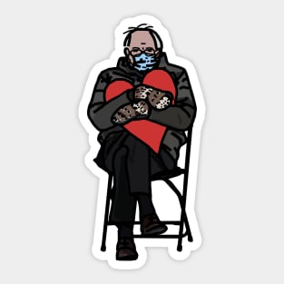 Bernie Sanders Memes Mittens Holding Red Heart on Valentines Day Sticker